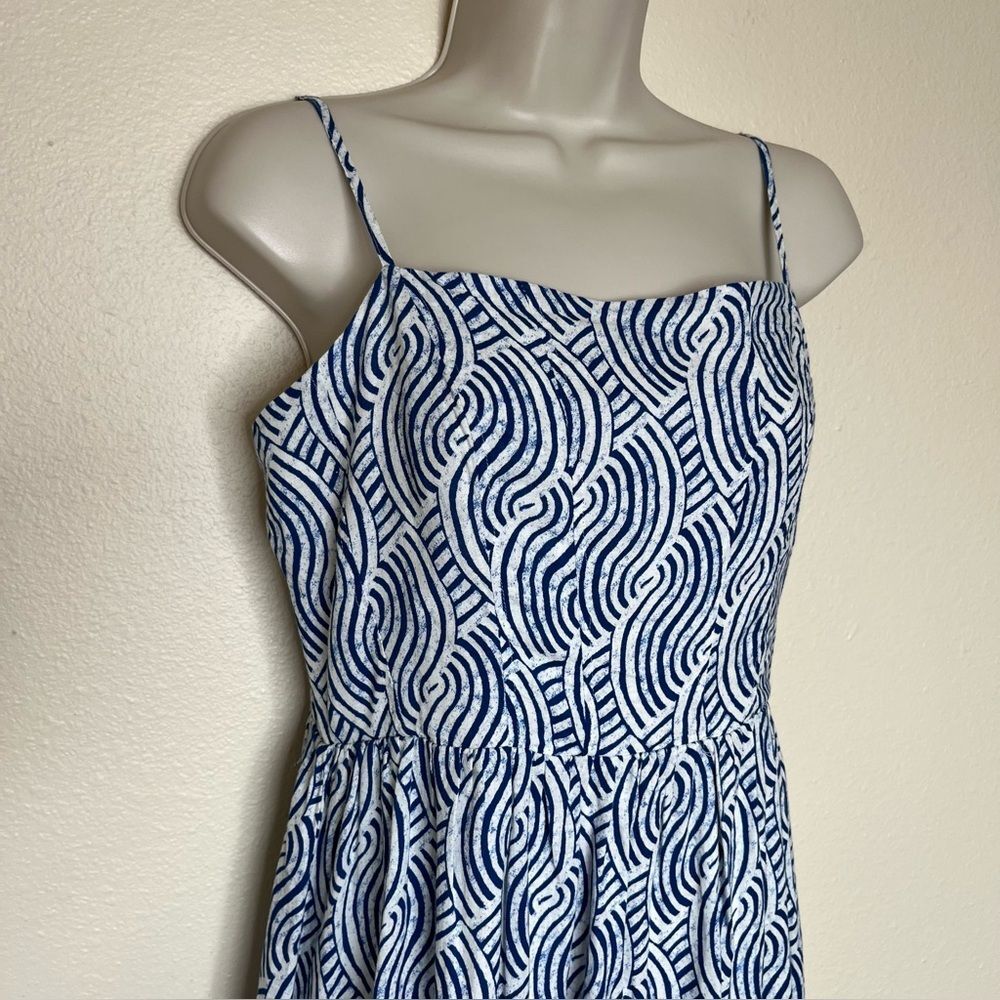 H&M Linen Blend Blue White Spaghetti Strap Midi Sundress Smocked Women Small - Picture 2 of 15